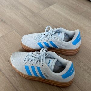 Adidas Light Gray and Blue platform Sneakers